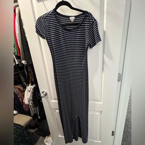 Navy blue and white striped maxi dress